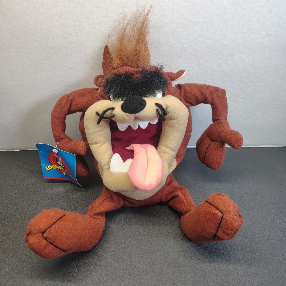 Looney Tunes Plush Toy Brown Taz Tasmanian Devil NWT Vintage Style